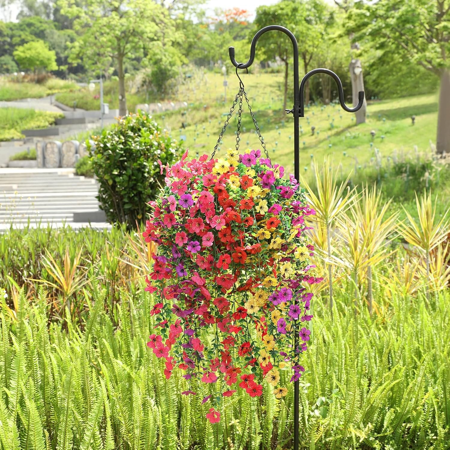 Artificial Hanging Flowers for Outdoors Faux Plants for Spring Summer Decoration,6 Bundles UV Resistant Realistic Silk Flowers Indoor Outside Garden Porch Patio Balcony Yard Farmhouse - Image 9