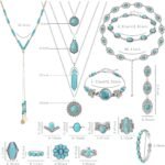 NEWITIN 20 Pieces Silver Bohemian Jewelry Set for Women Fashion Costume Jewels Turquoise Necklace Bracelet Ring Earrings Western Turquoise Jewelry Set for Women - Image 3