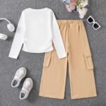 Girls Clothes 2 Piece Outfit Ribbed T-Shirt Top + Cargo Pants, Girls Fall Clothing Set, Sizes 5-16 Years - Image 8