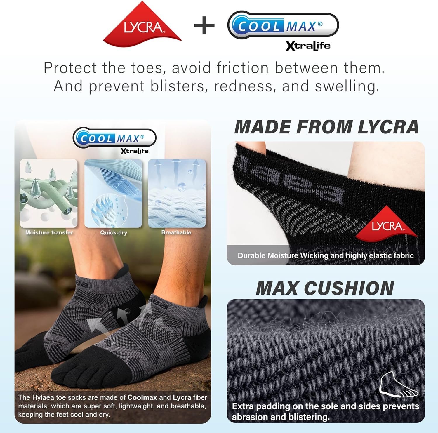 Hylaea No Show Running Athletic Anti-Blister Wicking Coolmax Socks, Seamless Anti-odor - Image 3
