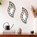 Roowest 2 Pcs Decorative Mirror Wall Decor Leaf Teardrop Mirror Wall Mounted Decorations for Living Room Bedroom Bathroom Vanity Entryway Office(Black) - Image 4