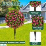 Artificial Plants Outdoor - 18" Wide Set of 2 Faux Boxwood Plants for Outdoor Planters, UV Resistant Artificial Topairy Ball Trees with Spike for Front Porch Decor - Image 4