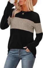 WIHOLL Womens Sweaters Trendy Color Block Tops Long Sleeve Shirts Fall Outfits Early Fall Fashion 2025 Winter Clothing - Image 3