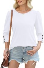 OFEEFAN Womens Tops 3/4 Sleeve with Buttons Dressy Casual Blouses Summer Outfits Beach Vacation Plus Size Spring Clothes - Image 4