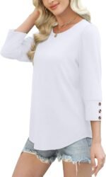 OFEEFAN Womens Tops 3/4 Sleeve with Buttons Dressy Casual Blouses Summer Outfits Beach Vacation Plus Size Spring Clothes - Image 5