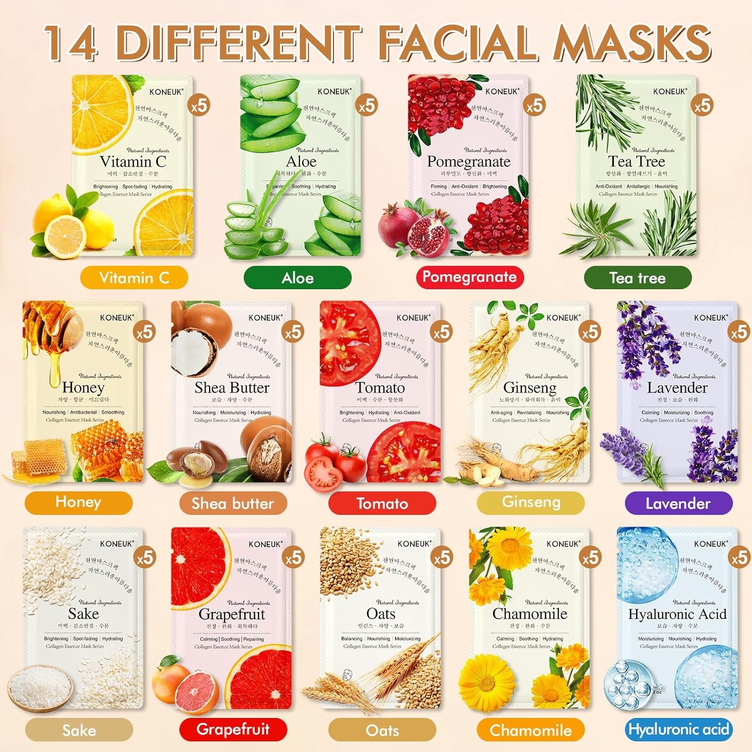 70 Pack Sheet Face Masks Skincare, Hydrating Face Masks Suitable for All Skin Types, Bulk Facial Mask Gifts Set for Women Skin Care, Home Skincare Spa for Sensitive Skin - Image 4