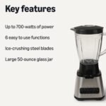 Amazon Basics 6-Cup (50 Fl. Oz) Countertop Blender, with 6 Pre-Programmed Functions, Pulse, Ice Crush, Stainless Steel Blades, Glass Jar, Up to 700W, Black & Silver - Image 3