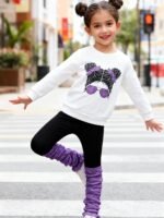 Kids Toddler Girls Clothes Figure Graphic Drop Shoulder Top Pullover Spotted Print Pants Fall Winter Outfit Set - Image 3