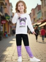 Kids Toddler Girls Clothes Figure Graphic Drop Shoulder Top Pullover Spotted Print Pants Fall Winter Outfit Set - Image 5