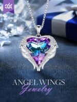 CDE Christmas Gifts for Women Angel Wings Necklace for Women with Birthstone, Love Heart Silver Tone/Gold Tone Pendant, Ideal Anniversary or Birthday Jewelry Gifts for Wife Girlfriend Her - Image 4
