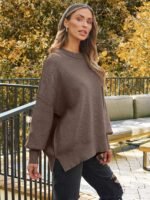 LILLUSORY Women's Oversized Batwing Sweaters 2025 Fall Outfits Trendy Crewneck Knit Side Slit Fashion Pullover Tops - Image 6