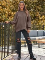 LILLUSORY Women's Oversized Batwing Sweaters 2025 Fall Outfits Trendy Crewneck Knit Side Slit Fashion Pullover Tops - Image 7