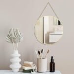 LONGWIN Hanging Wall Circle Mirror Decor Gold Geometric Mirror with Chain for Bathroom Bedroom Living Room 9.8" - Image 7