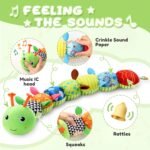 Baby Toys 0 to 12 Months, Musical Stuffed Animal Activity Soft Toys with Multi-Sensory Crinkle, Rattle and Textures, Infant Tummy Time Toys for Newborn Boys Girls, Caterpillar, Green - Image 4