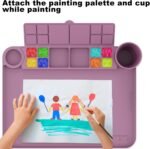 Silicone Painting Mat with Cup and Palette Detachable, 17"X13" Thick Silicone Craft Mat with Raised Edge for Artist, Kids Painting Station Silicone Creator Mat, Pack of 2, Purple & Green - Image 4