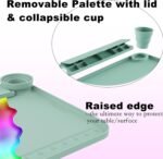 Silicone Painting Mat with Cup and Palette Detachable, 17"X13" Thick Silicone Craft Mat with Raised Edge for Artist, Kids Painting Station Silicone Creator Mat, Pack of 2, Purple & Green - Image 5