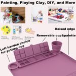 Silicone Painting Mat with Cup and Palette Detachable, 17"X13" Thick Silicone Craft Mat with Raised Edge for Artist, Kids Painting Station Silicone Creator Mat, Pack of 2, Purple & Green - Image 7