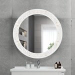 Mosaic Mirrors for Wall 24 Inch, Natural Mother of Pearl Inlay White Framed Round Mirror for Bathroom, Bedroom or Entryway - Image 3
