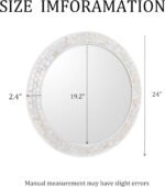 Mosaic Mirrors for Wall 24 Inch, Natural Mother of Pearl Inlay White Framed Round Mirror for Bathroom, Bedroom or Entryway - Image 4