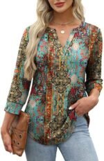 OFEEFAN Womens Tops 3/4 Sleeve Henley Shirts for Women Fall Fashion 2025 School Outfits for Teachers - Image 3