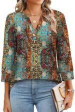 OFEEFAN Womens Tops 3/4 Sleeve Henley Shirts for Women Fall Fashion 2025 School Outfits for Teachers - Image 4