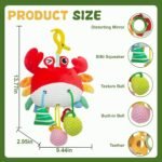 Red Crab Baby Toy - Clip-On Hanging Sensory Toy for Car Seat, Stroller, Gym with Squeaker, Crinkle, Rattle, Mirror & Teether | Soft Plush 18 Months Infant Developmental Toy for Tummy Time (Red) - Image 3
