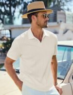 JMIERR Mens Casual Polo Shirt Summer Short Sleeve Vacation Button Beach Knit Stretchy Golf Shirts - Image 3