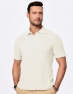 JMIERR Mens Casual Polo Shirt Summer Short Sleeve Vacation Button Beach Knit Stretchy Golf Shirts - Image 8