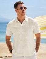 JMIERR Mens Casual Polo Shirt Summer Short Sleeve Vacation Button Beach Knit Stretchy Golf Shirts - Image 10