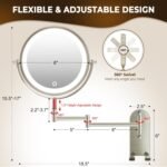 8" Wall Mounted Lighted Makeup Mirror, 3000mAh Rechargeable Double Sided 1X/10X Magnifying Mirror with Hook, 3 Color Lights Touch Dimmable 360° Rotation Vanity Mirror for Bathroom - Image 5