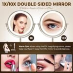 8" Wall Mounted Lighted Makeup Mirror, 3000mAh Rechargeable Double Sided 1X/10X Magnifying Mirror with Hook, 3 Color Lights Touch Dimmable 360° Rotation Vanity Mirror for Bathroom - Image 7