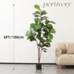 Artificial Fiddle Leaf Fig Tree 6ft, Large Faux Plant Fake Ficus lyrata Silk Trees with Pot for Indoor Outdoor House Living Room Office Home Decor - Image 4