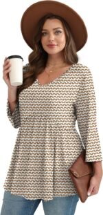 3/4 Length Sleeve Womens Tops 2025 Blouses for Women Dressy Casual Fashion Clothing V Neck Babydoll Tops Fall Outfits - Image 4