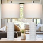 24.5" Modern Ceramic Table Lamps for Living Room ，Farmhouse Nightstand Lamps Set of 2 with White Linen Shade Office Reading Lamp ，Bedroom Lamps for Bedside End Table, Bedroom, Living Room, White - Image 2