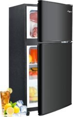 3.2 Cu.Ft Fridge with Freezer with 2 Doors, Refrigerator with 7 Level Temperatures, LED Light, Adjustable Shelves, Food Storage Cooling Drink for Bedroom, Office, Dorm, Apartment, Black - Image 2