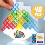48 Pcs Tetra Tower Balance Stacking Blocks Game, Board Games for 2 Players+ Family Games, Parties, Travel, Kids & Adults Team Building Blocks Toy - Image 2