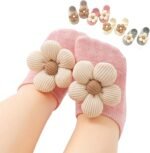 4Packs Baby Girls Socks,Flower Non-Slip Grips for Babies Toddler Princess Low Cut Ankle Socks for Girls - Image 2