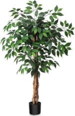 4ft Artificial Ficus Tree with Natural Wood Trunk, Silk Fake Ficus Tree in Plastic Nursery Pot, Faux Plant for Office Home, Indoor Outdoor Decor, 1 Pack - Image 2