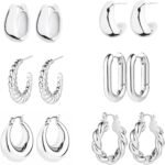 6 Pairs 14K Gold Plated Hoop Earrings for Women Lightweight Chunky Hoop Earrings Multipack Hypoallergenic, Thick Open Twisted Huggie Hoops Earring Set Jewelry for Gifts. - Image 2