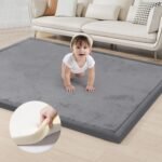 ACOMOPACK Baby Play Mat for Floor 1.3" Thick Memory Foam Play Mat 59"×71" Tummy Time Crawling with Non-Slip Bottom for Living Room,Nursery,Soft Velvet Playpen Mats for Kids,Infants（Dark Grey） - Image 2