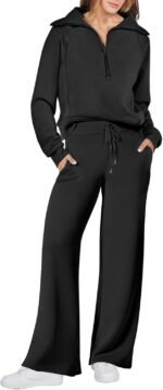 ANRABESS Women 2 Piece Outfits 2025 Fall Fashion Airport Wide Leg Pants Lounge Set Leisure Travel Vacation Clothes Sweatsuits - Image 2