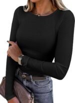 ANRABESS Women Long Sleeve Shirts Rib Knit Slim Fit Tops Basic Tee 2025 Fall Outfits Casual T-Shirt Underscrubs Layer Clothes - Image 2