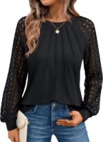AUTOMET Womens Long Sleeve Shirts Pleated Lace Tops Fall Fashion Outfits Business Casual Blouses - Image 2