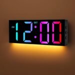 Alampan 12" Large Digital Wall Clock with Remote Control, USB Powered, Corded RGB LED Clock with Full Screen Display, Big Numbers, for Classroom, Living Room, Elderly, Wall Mounted, DST, KSJ-01, Black - Image 2