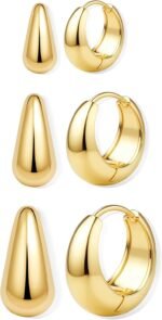 BESTEEL 3Pairs 14K Gold Plated Hoop Earrings Set for Women Chunky Earring Silver Plated Hypoallergenic Small Huggie Hoops Lightweight Tiny Thick Trendy Hoop Earrings Stacks for Multiple Piercing - Image 2