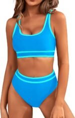 BMJL Women's High Waisted Bikini Sets Sporty Two Piece Swimsuits Color Block Cheeky High Cut Bathing Suits - Image 2