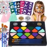BOBISUKA Face Painting Kit for Kids - 16 Colors Water Based Body Face Paint Includes Brushes,Sponges,Glitters,Gem Sheet,Instructions,Stencils for Halloween Party Costume SFX Makeup - Image 2