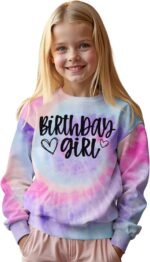 BOUTIKOME Birthday Sweatshirts Girls Toddler Kid Tie Dye Long Sleeve Shirt B-day Outfits Gifts Party Pullover Fall Tops 3-10Y - Image 2
