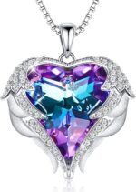 CDE Christmas Gifts for Women Angel Wings Necklace for Women with Birthstone, Love Heart Silver Tone/Gold Tone Pendant, Ideal Anniversary or Birthday Jewelry Gifts for Wife Girlfriend Her - Image 2