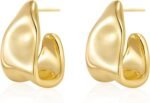 Chunky Gold Stud Earrings for Women 14k Gold Plated Hypoallergenic Earrings Statement Trendy Fashion Gold Jewelry Gifts - Image 2